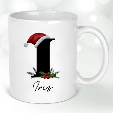 Custom Initial Mug - Christmas Eve Hot Cocoa - Santa Hat Design - DENMARY